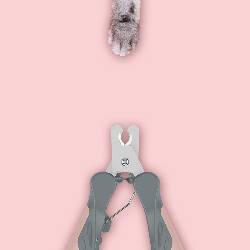 Pink Furly nail clipper open, showing the spring and the rounded notch